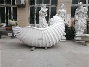 Custom Made Natural Stone Shell Stone Bathtub White Marble