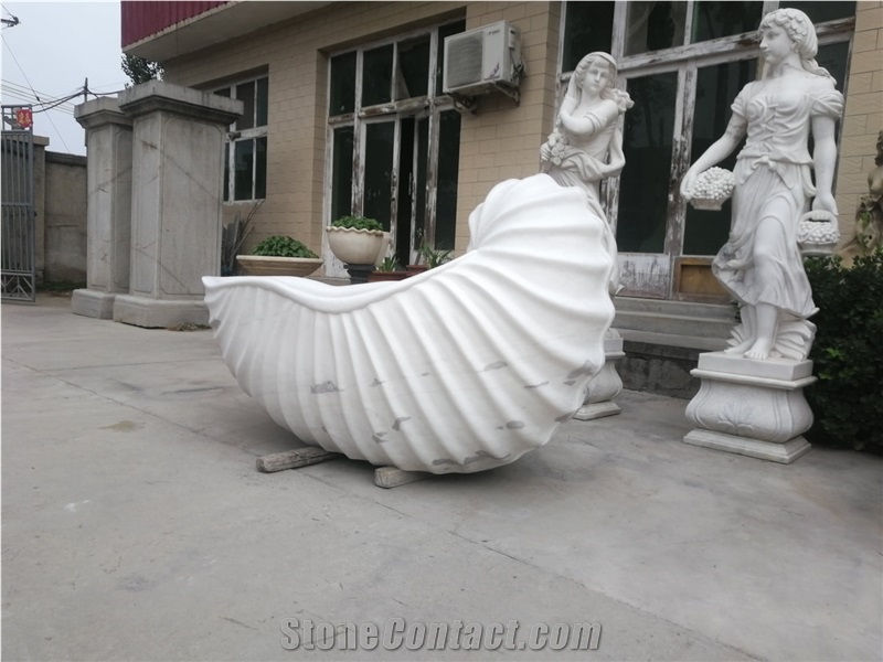 Custom Made Natural Stone Shell Stone Bathtub White Marble