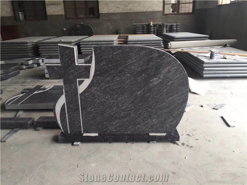 Bahama Blue Natural Granite Cross Tombstone