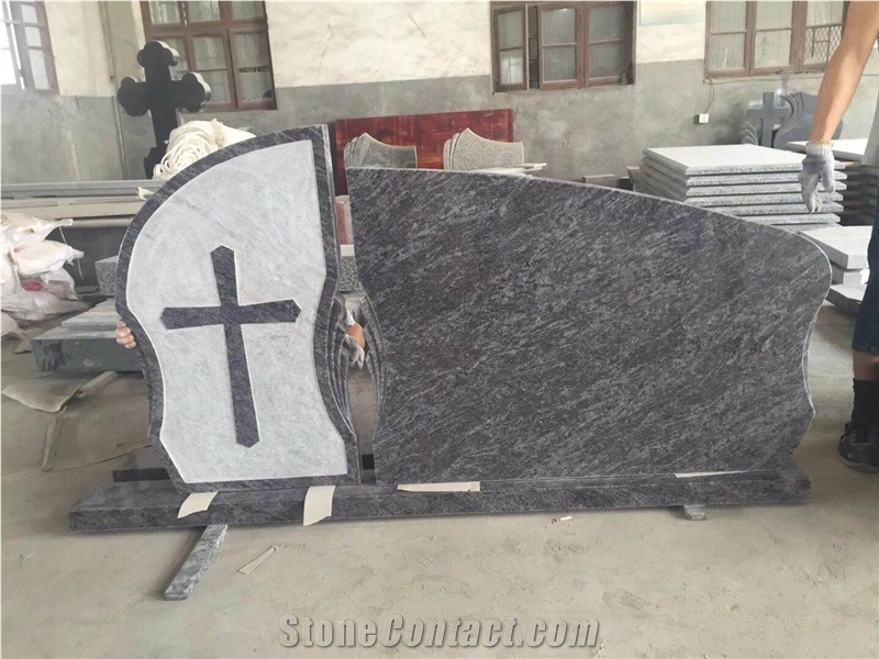 Bahama Blue Natural Granite Cross Tombstone