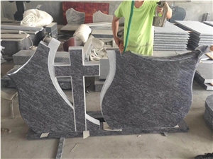 Bahama Blue Natural Granite Cross Tombstone