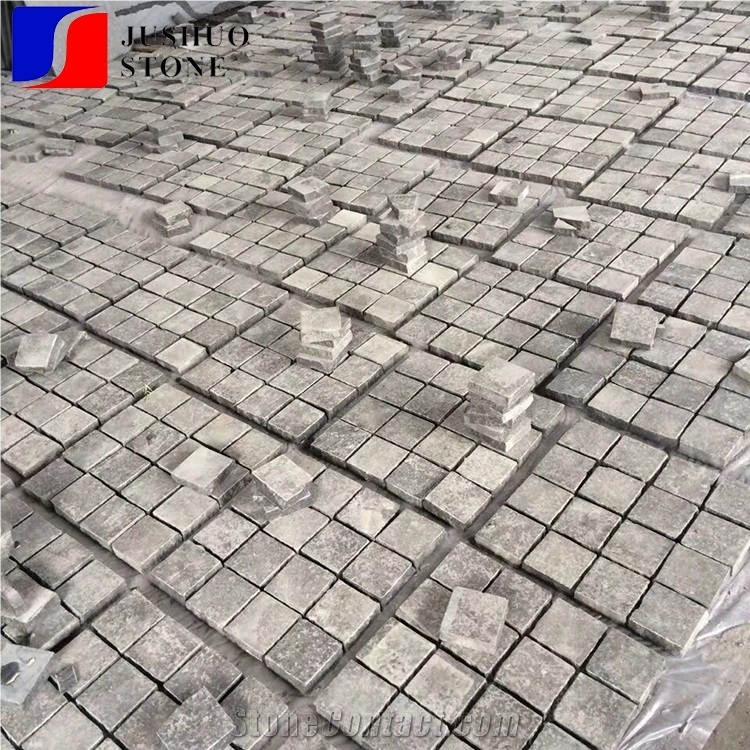 Natural Flamed Pearl Black G684 Mesh Cube Stone Setts Cobble
