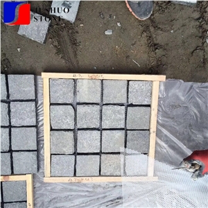 Natural Flamed Pearl Black G684 Mesh Cube Stone Setts Cobble