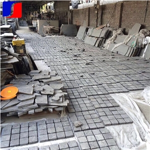 Natural Flamed Pearl Black G684 Mesh Cube Stone Setts Cobble