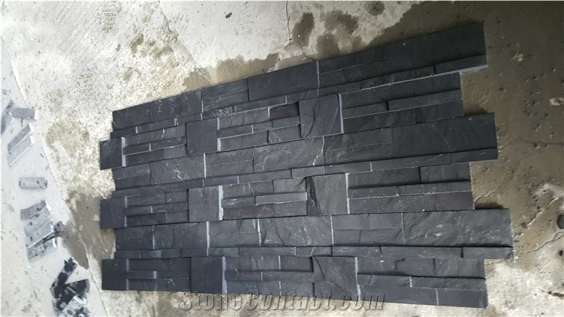 Natural Riven Black Slate Thin Wall Ledge Stone Claddings