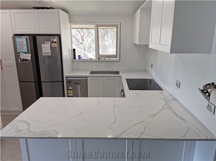 Artificial Marble Calacatta White Quartz Kitchen Countertops