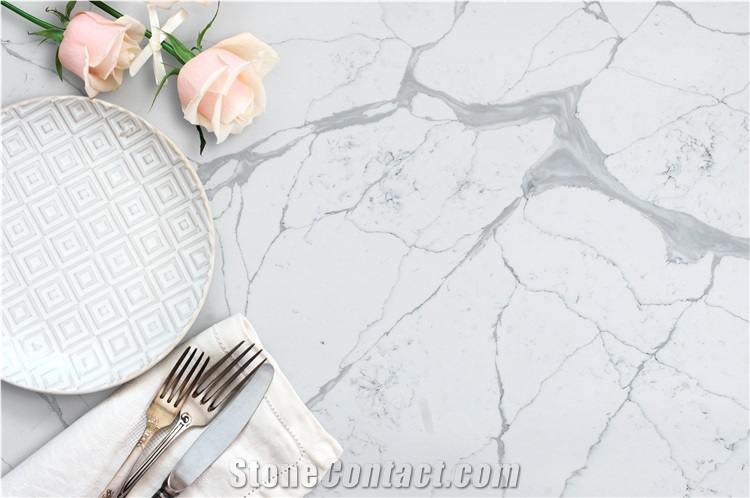 Artificial Marble Calacatta White Quartz Kitchen Countertops