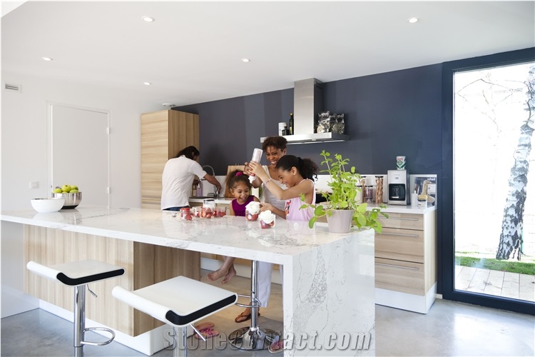 Artificial Stone Calacatta Quartz Kitchen Island Countertops