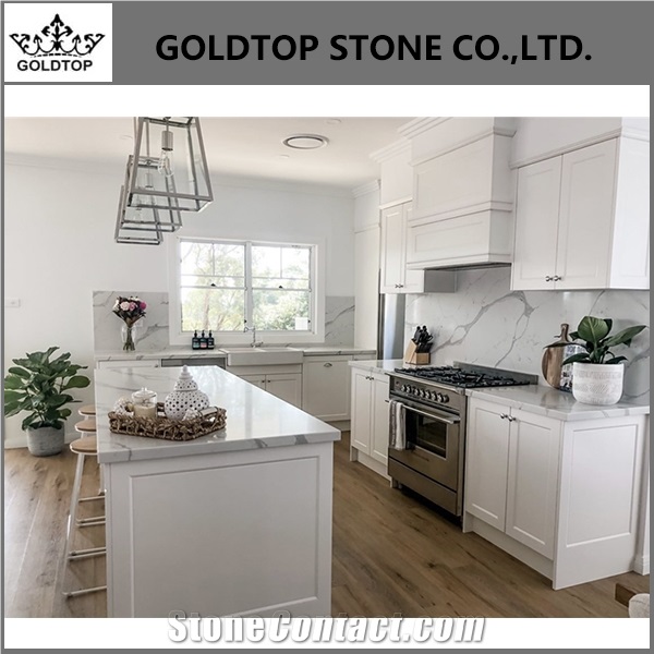 Artificial Stone Calacatta White Quartz Kitchen Countertops