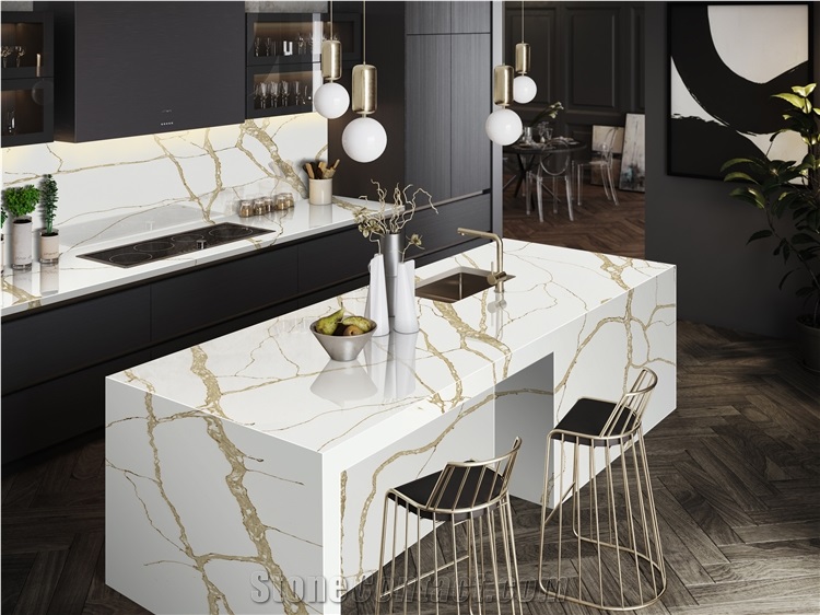  Calacatta Gold Quartz Stone Kitchen Countertops