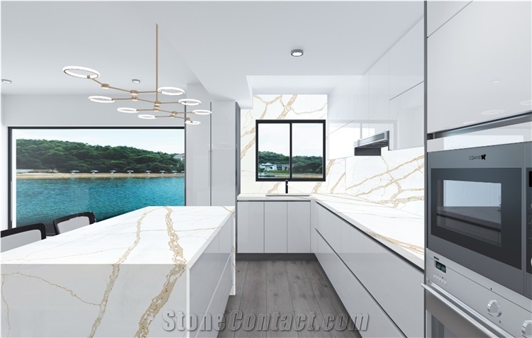  Calacatta Gold Quartz Stone Kitchen Countertops