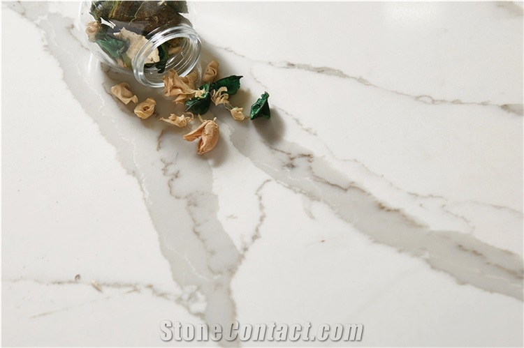 Calacatta Grey Vein White Artificial Marble  Quartz Slab