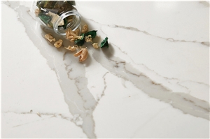 Calacatta Grey Vein White Artificial Marble  Quartz Slab