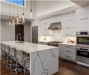 Calacatta White Artificial Quartz Stone Kitchen Countertops