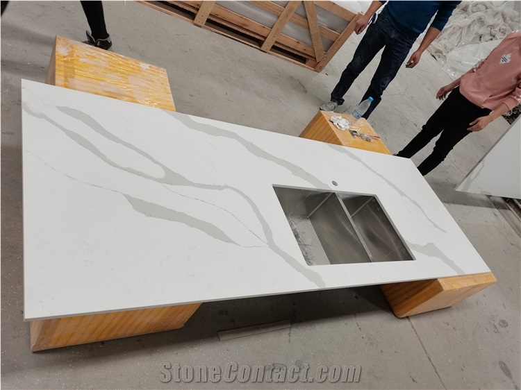 Calacatta White Artificial Stone Quartz Bathroom Vanity Top