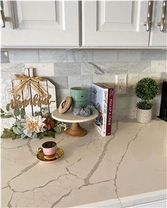 Calacatta White Quartz Kitchen Island Countertops