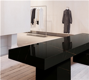 Luxurious Artificial Stone Gold Vein Black Quartz Table Top 