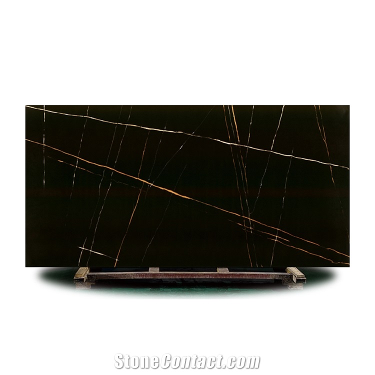 Luxurious Artificial Stone Gold Vein Black Quartz Table Top 