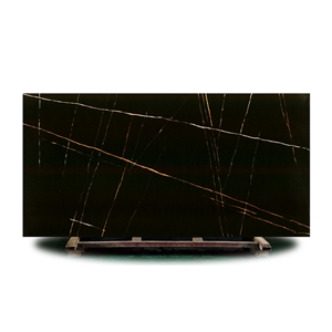 Luxurious Artificial Stone Gold Vein Black Quartz Table Top 