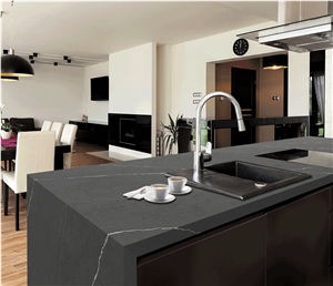 White Veins Grey Artificial Stone Quartz Kitchen Countertops