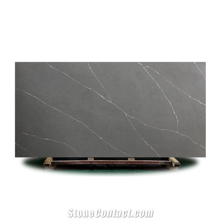 White Veins Grey Artificial Stone Quartz Kitchen Countertops