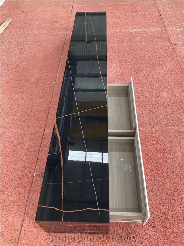 Black Marquina Marble Artificial Stone TV Table Cabinet 