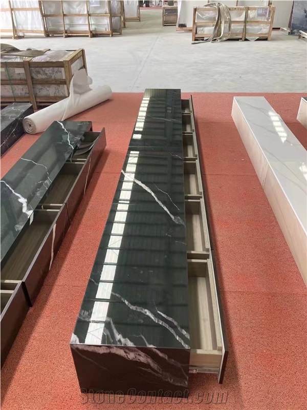 Black Marquina Marble Artificial Stone TV Table Cabinet 
