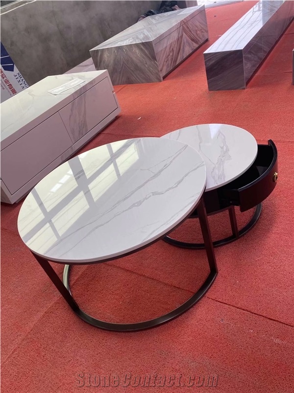 Modern Calacatta Artificial Stone Round Coffee Table Sets