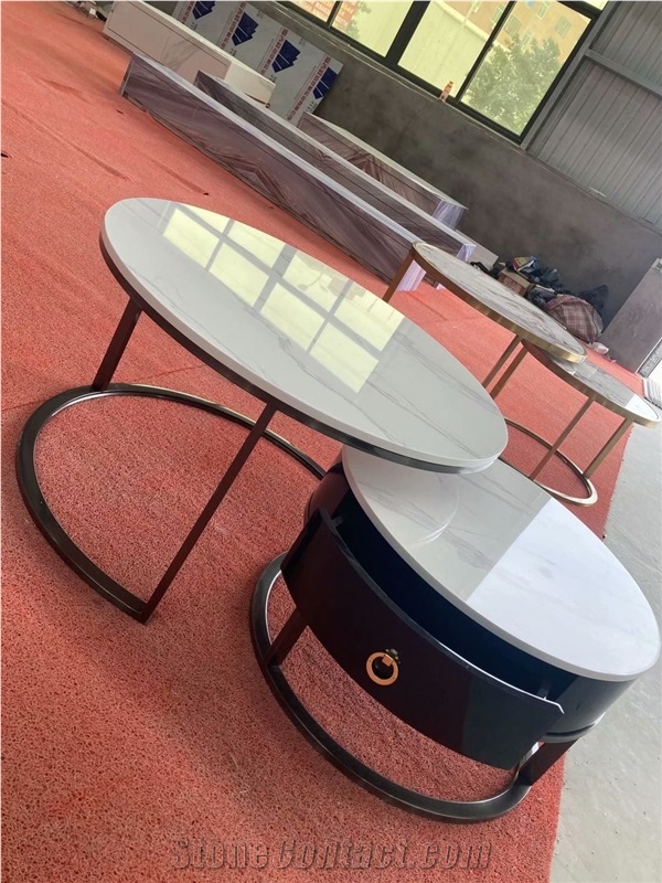 Modern Calacatta Artificial Stone Round Coffee Table Sets