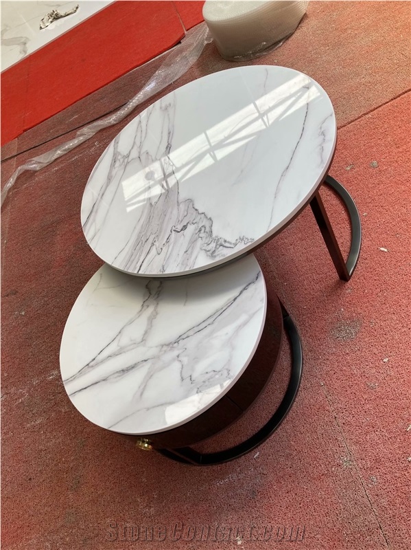 Modern Calacatta Artificial Stone Round Coffee Table Sets