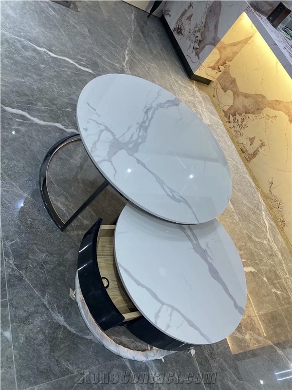 Modern Calacatta Artificial Stone Round Coffee Table Sets