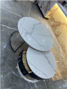 Modern Calacatta Artificial Stone Round Coffee Table Sets