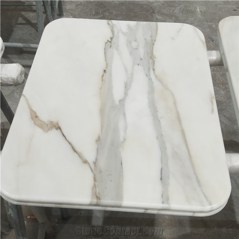 Double Bullnose Edge Calacatta Gold Marble Cafe Table Tops