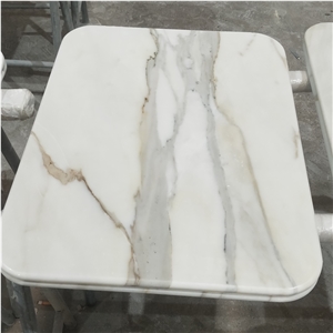 Double Bullnose Edge Calacatta Gold Marble Cafe Table Tops