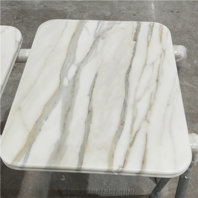 Double Bullnose Edge Calacatta Gold Marble Cafe Table Tops