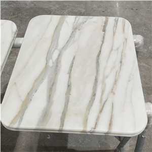 Double Bullnose Edge Calacatta Gold Marble Cafe Table Tops