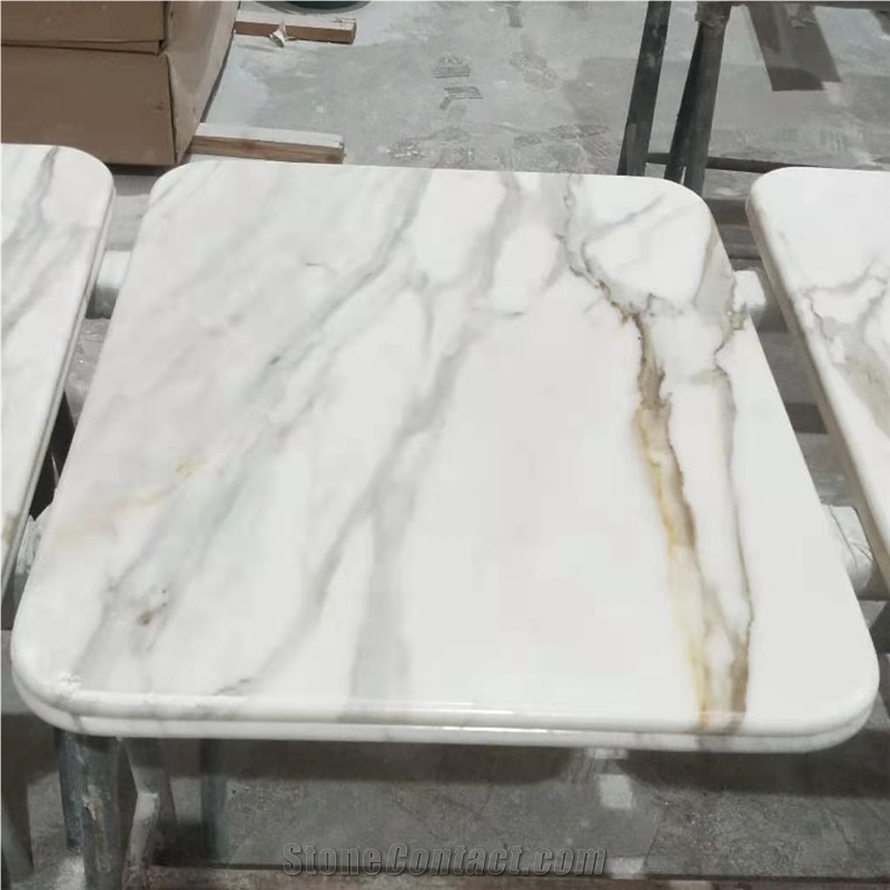 Double Bullnose Edge Calacatta Gold Marble Cafe Table Tops