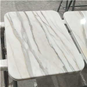 Double Bullnose Edge Calacatta Gold Marble Cafe Table Tops