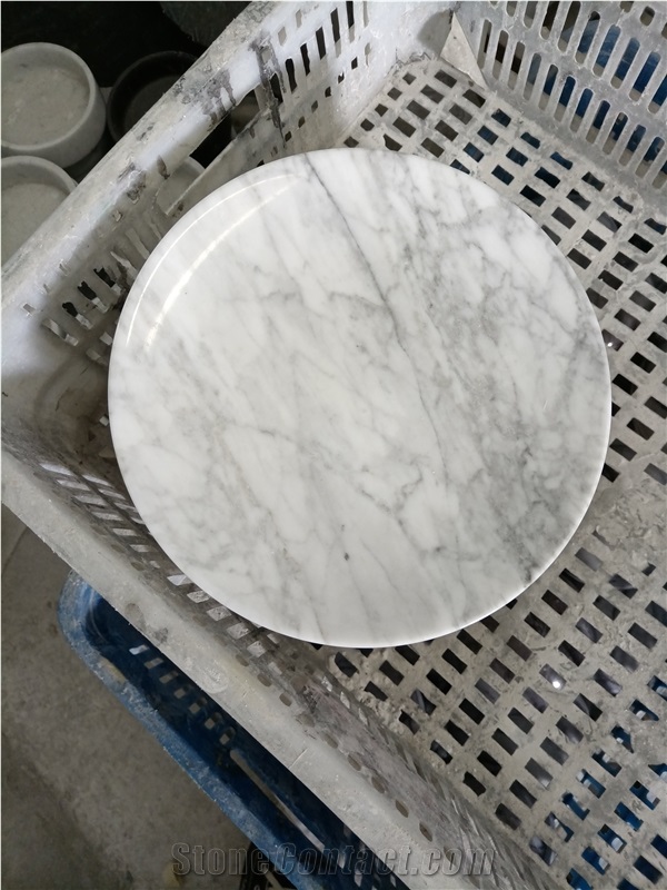 Round Carrara White Marble Food Fruit Plate Cake Chess Board