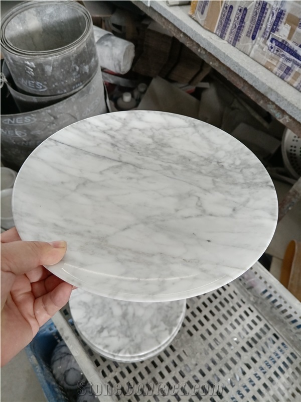 Round Carrara White Marble Food Fruit Plate Cake Chess Board