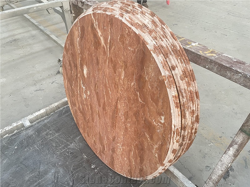 Tea Rose Marble Round Table Tops For Cafe Coffee Table