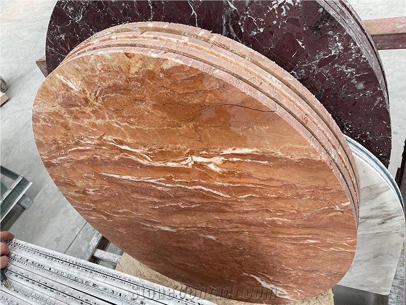 Tea Rose Marble Round Table Tops For Cafe Coffee Table
