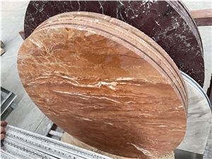 Tea Rose Marble Round Table Tops For Cafe Coffee Table