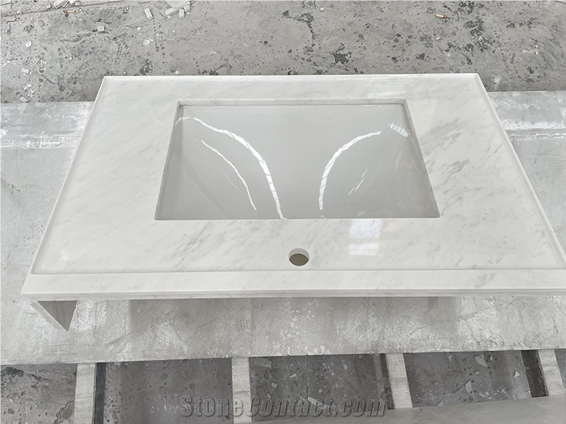 White Marble Bathroom Vanity Countertop With Basins 