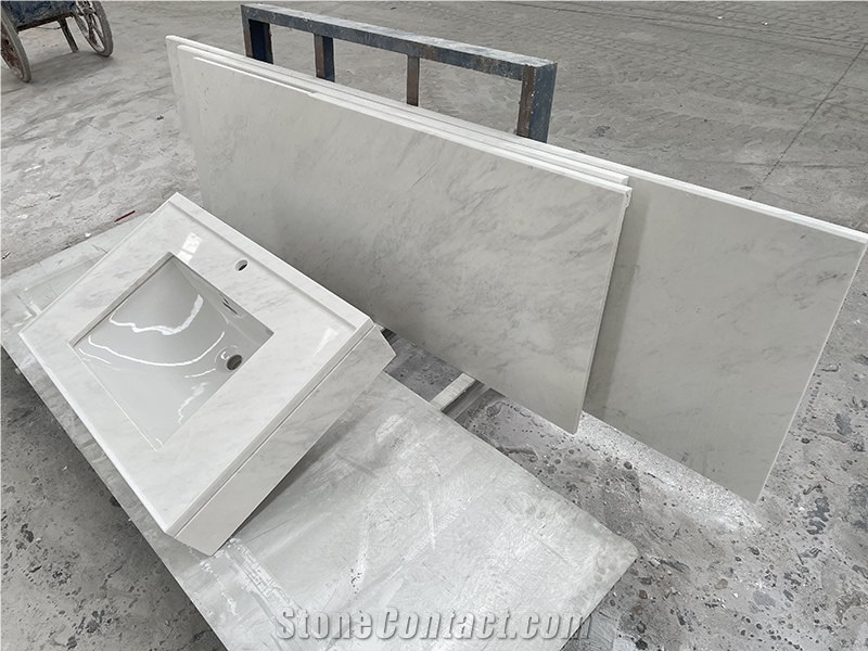 White Marble Bathroom Vanity Countertop With Basins 