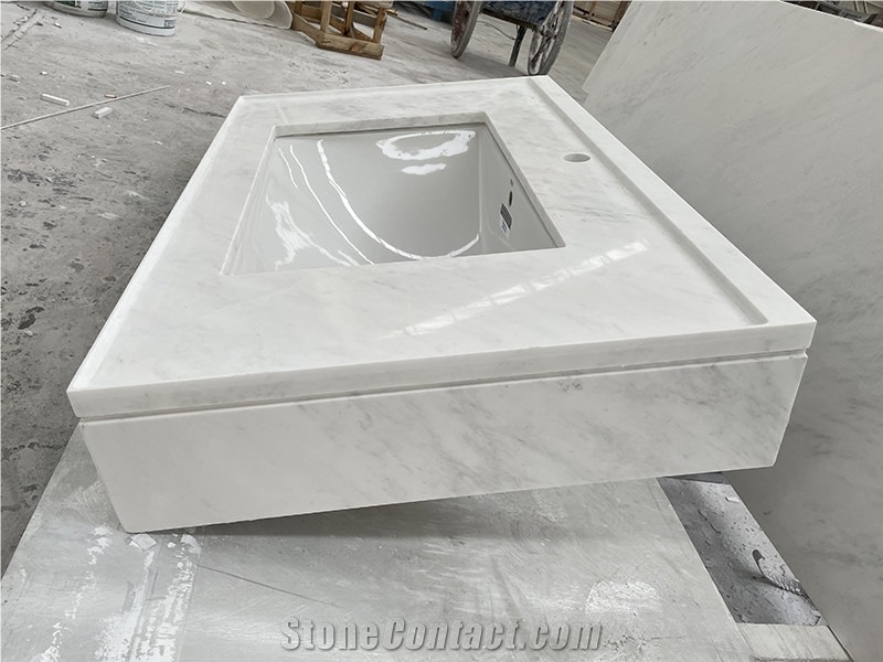 White Marble Bathroom Vanity Countertop With Basins 