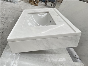 White Marble Bathroom Vanity Countertop With Basins 