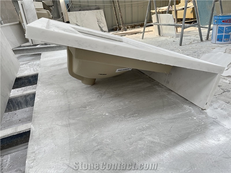 White Marble Bathroom Vanity Countertop With Basins 