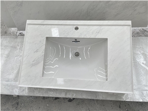 White Marble Bathroom Vanity Countertop With Basins 