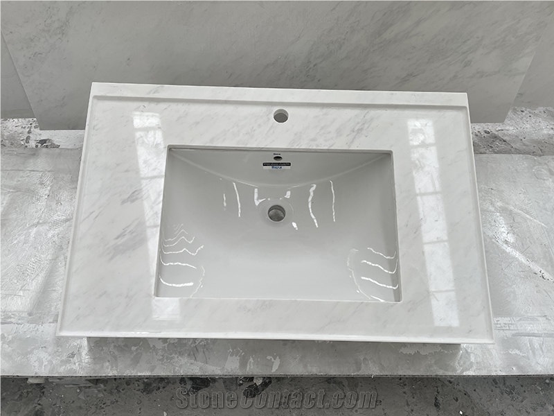White Marble Bathroom Vanity Countertop With Basins 